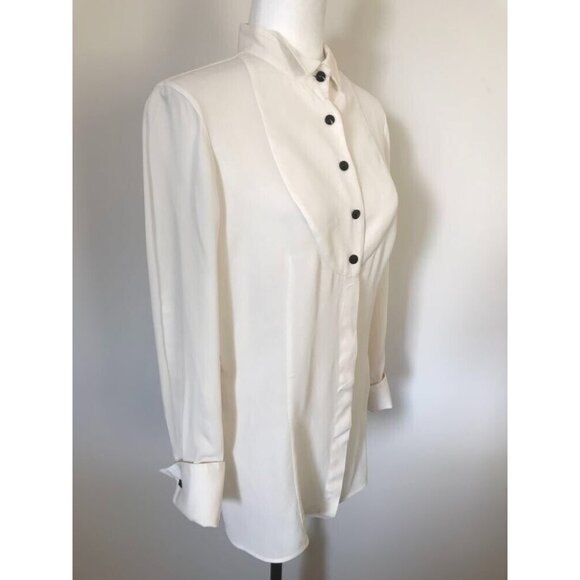 GIORGIO ARMANI 100% Silk French Cuff Tuxedo Blouse Ivory Size 46 Fits US 10-12 - Picture 3 of 9
